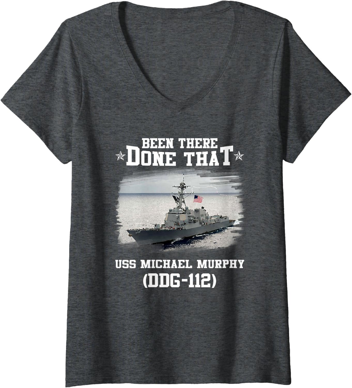 Women's USS Michael Murphy DDG-112 Veterans Day V-Neck T-Shirt - Dark Heather Grey