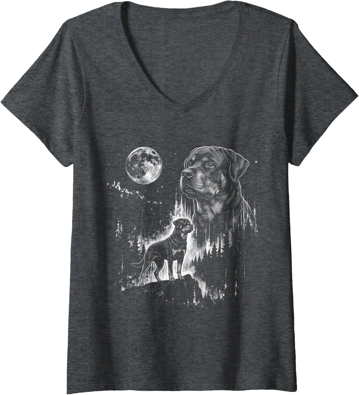 Women's Rottweiler Moonlight V-Neck T-Shirt - Dark Heather Grey