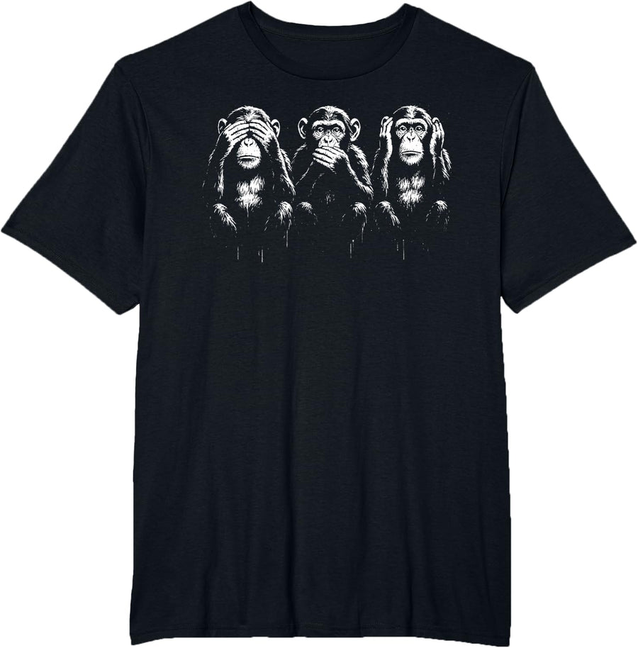 Three Wise Monkeys | Stencil Art - See Speak Hear No Evil T-Shirt - Black