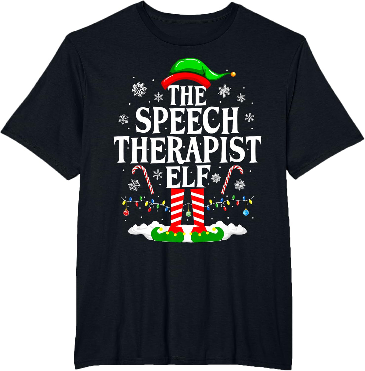 The Speech Therapist Elf Xmas Christmas Speech Therapy SLP T-Shirt - Black