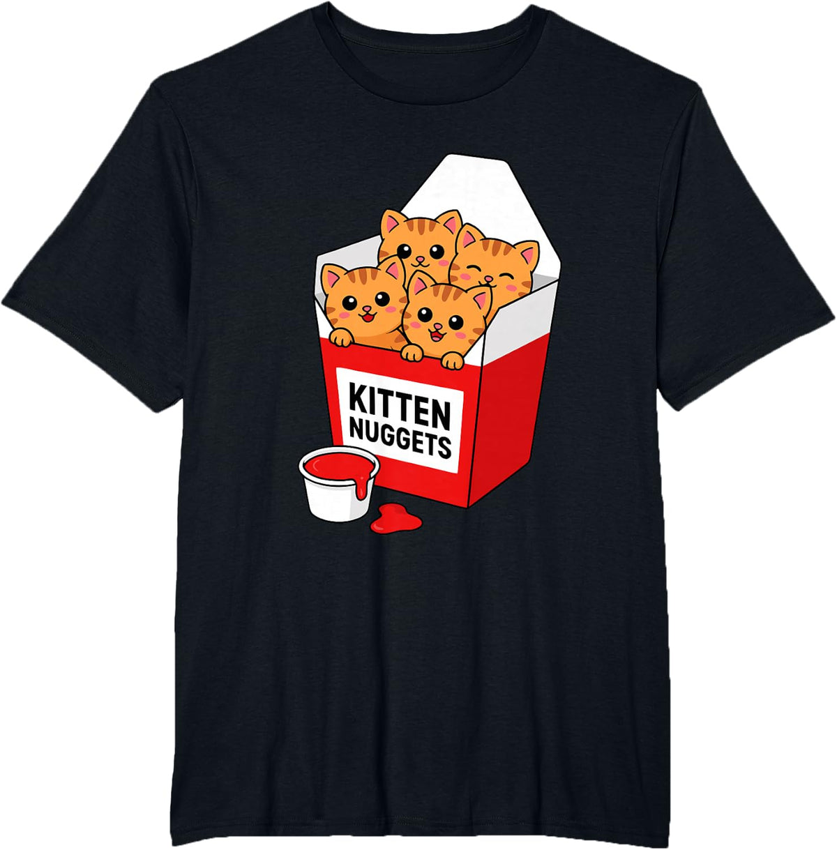 Kitten Nuggets Cute Kawaii Orange Tabby Cat Food Humor T-Shirt - Black