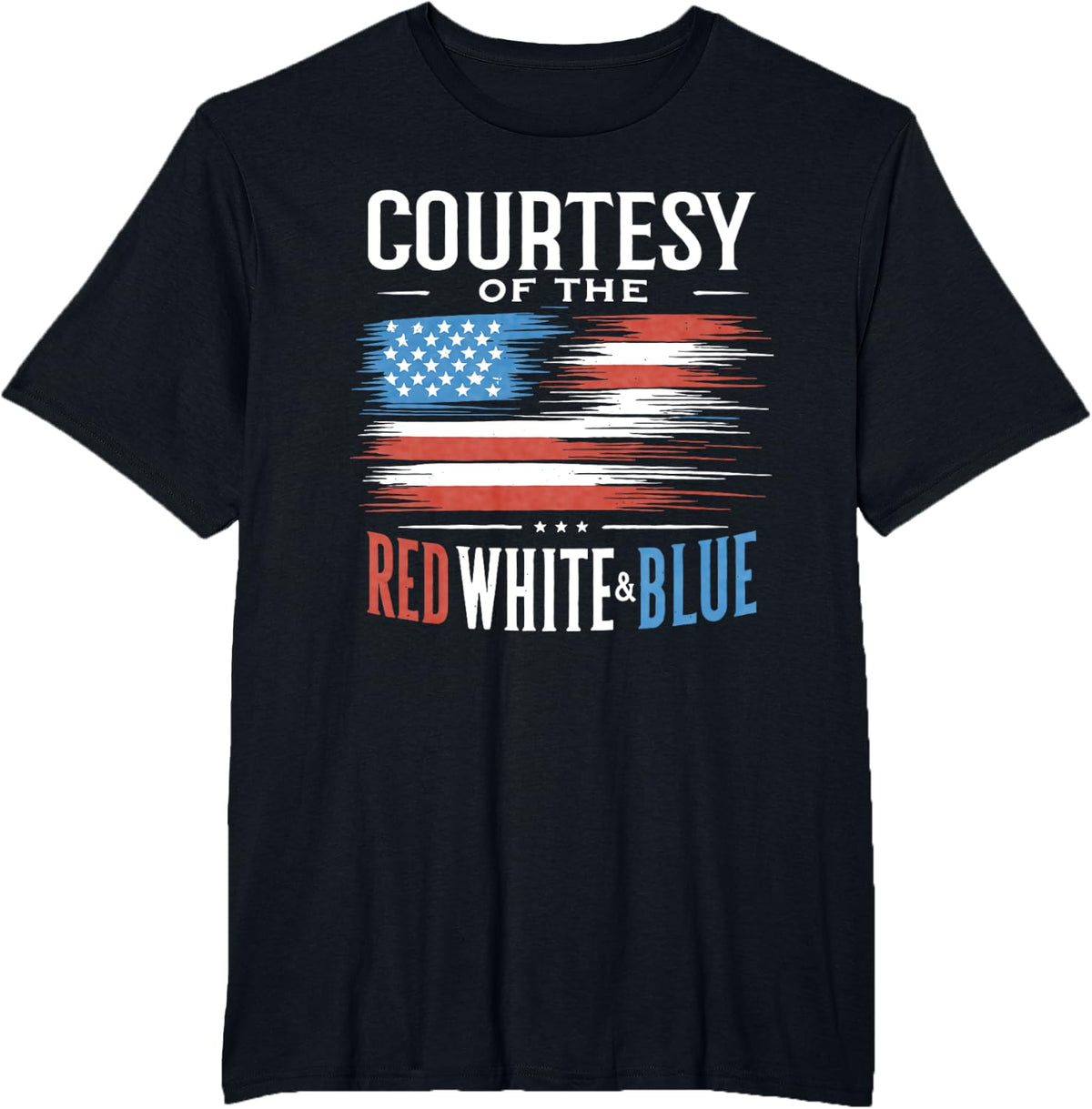 Courtesy Red White Blue Funny Patriotic US Flag Lover T-Shirt - Black