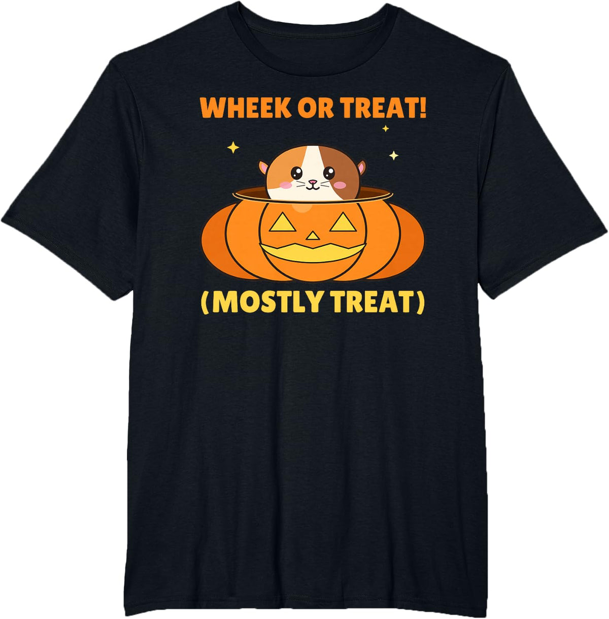 Wheek Or Treat Guinea Pig Halloween Pumpkin Funny Cavy T-Shirt - Black