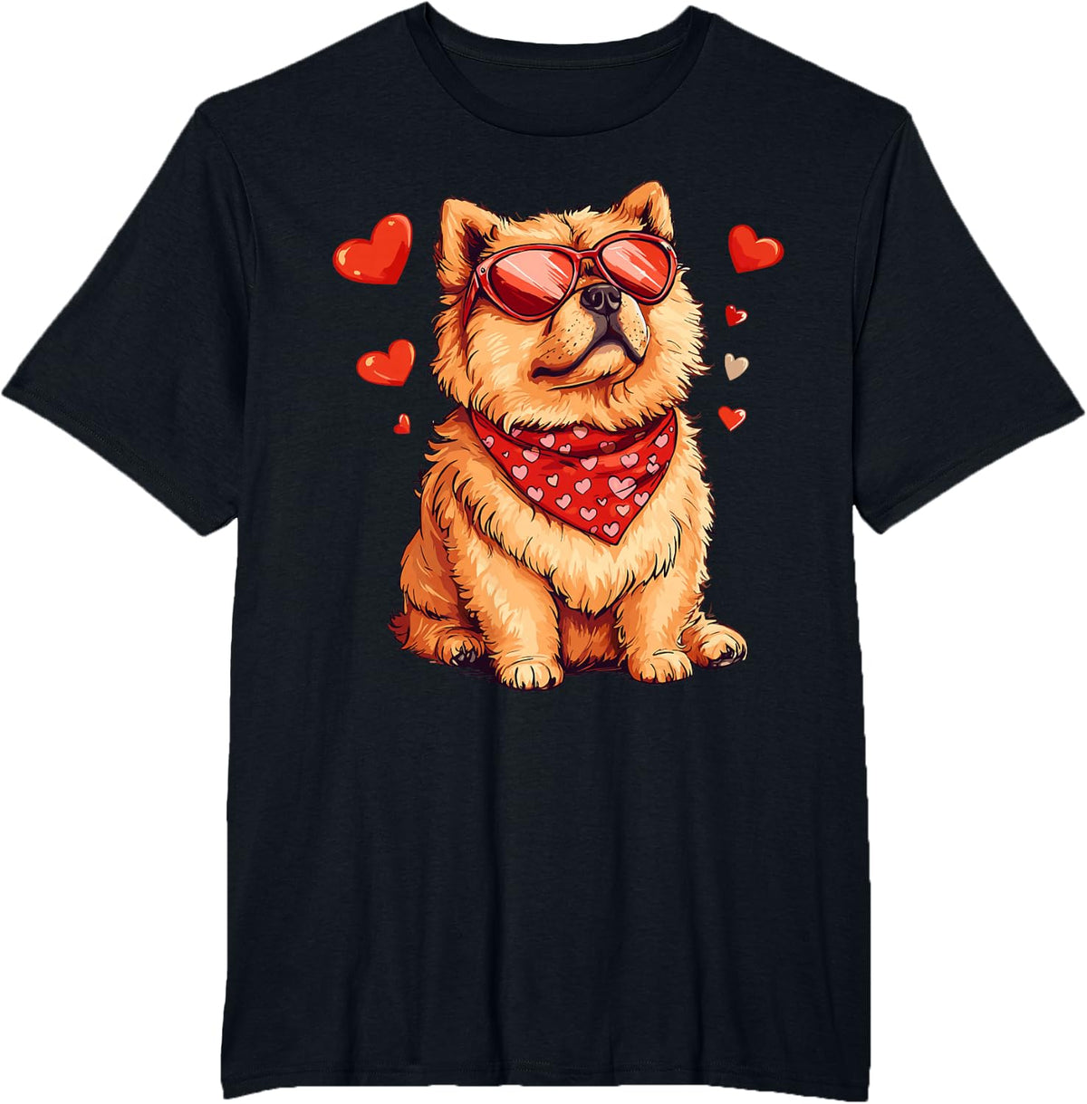 Chow Chow Heart Bandana Cool Valentine’s Day Dog Lover T-Shirt - Black