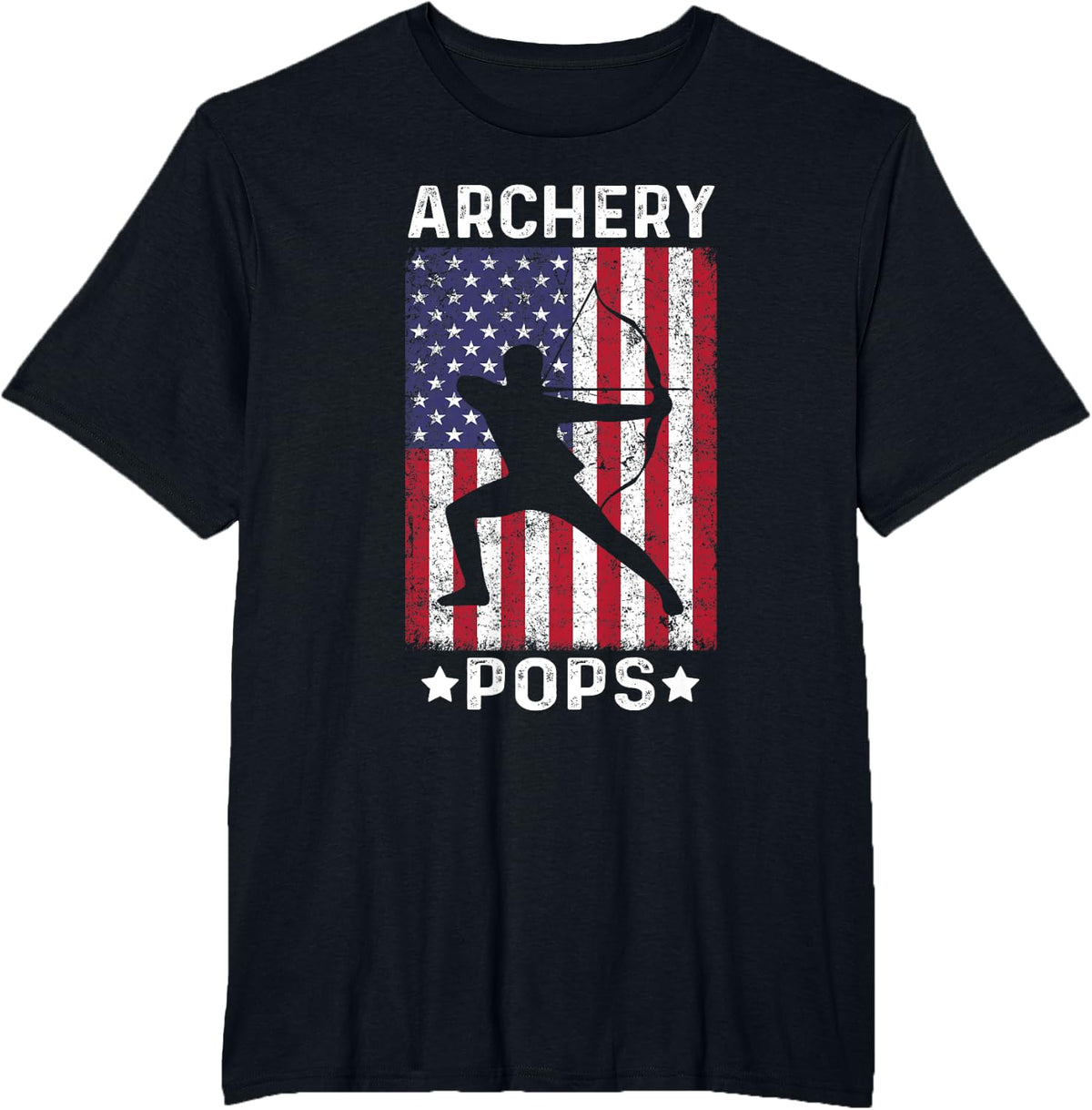 Archery Pops Dad USA Flag 4th Of July T-Shirt - Black