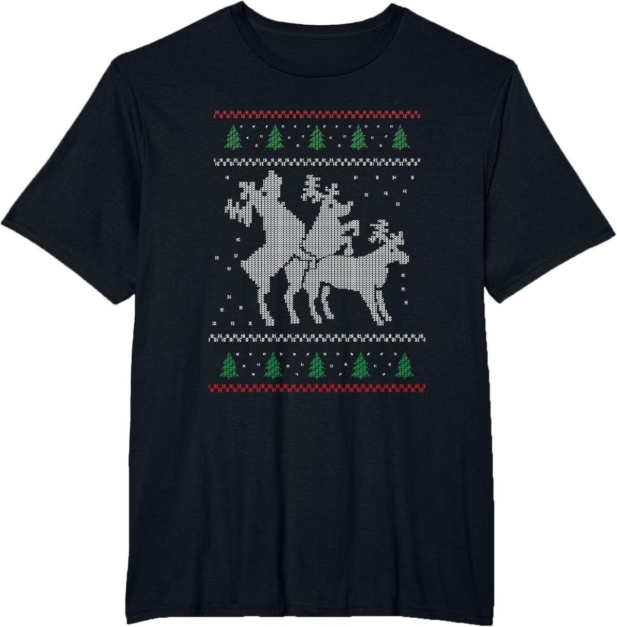 Rentier Dreier Lustiger Xmas Weihnachtspullover Unisex-Adults Reindeer Three Funny Xmas Ugly Christmas Jumper T-Shirt Black