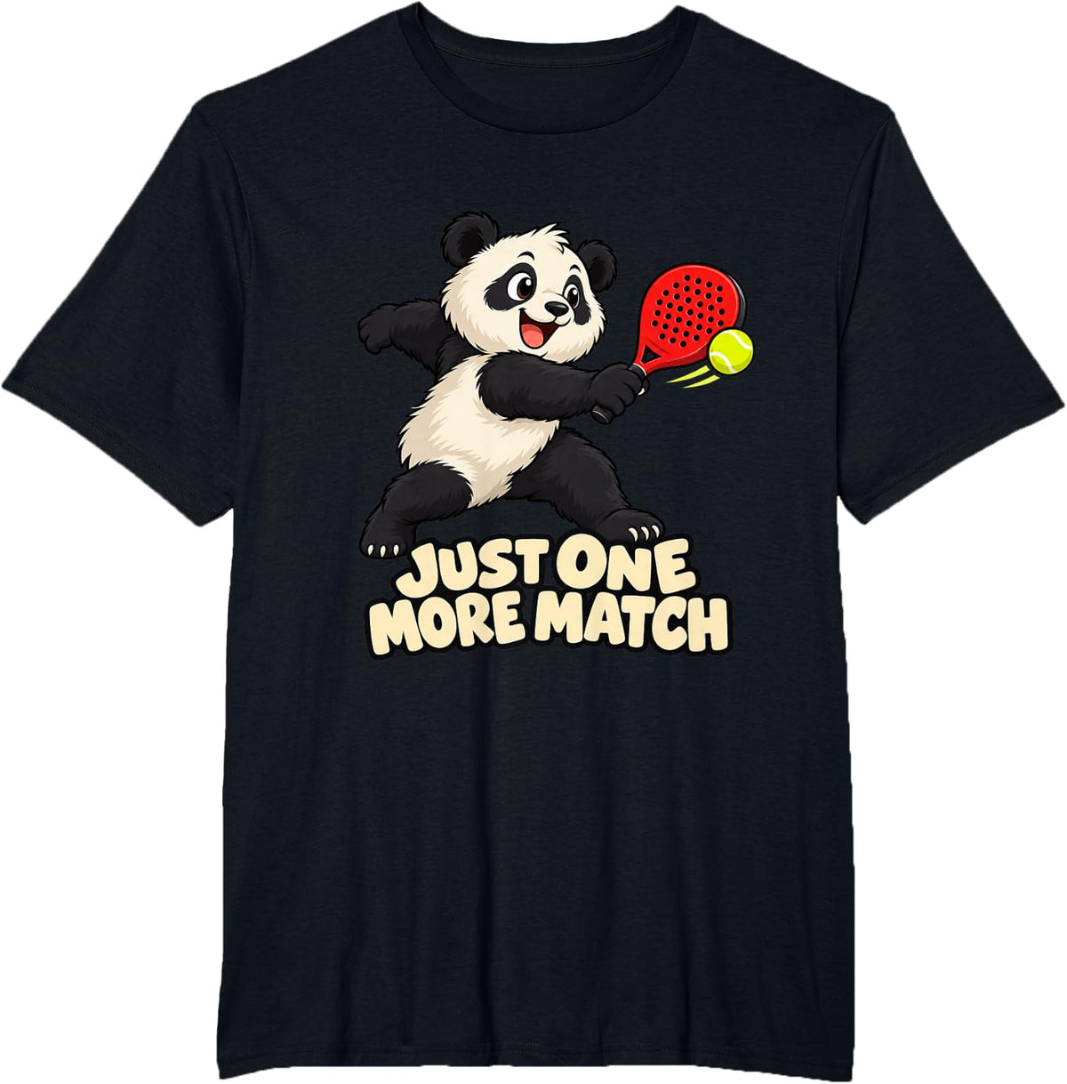 Panda Padel Tennis Cartoon Animal T-Shirt - Black
