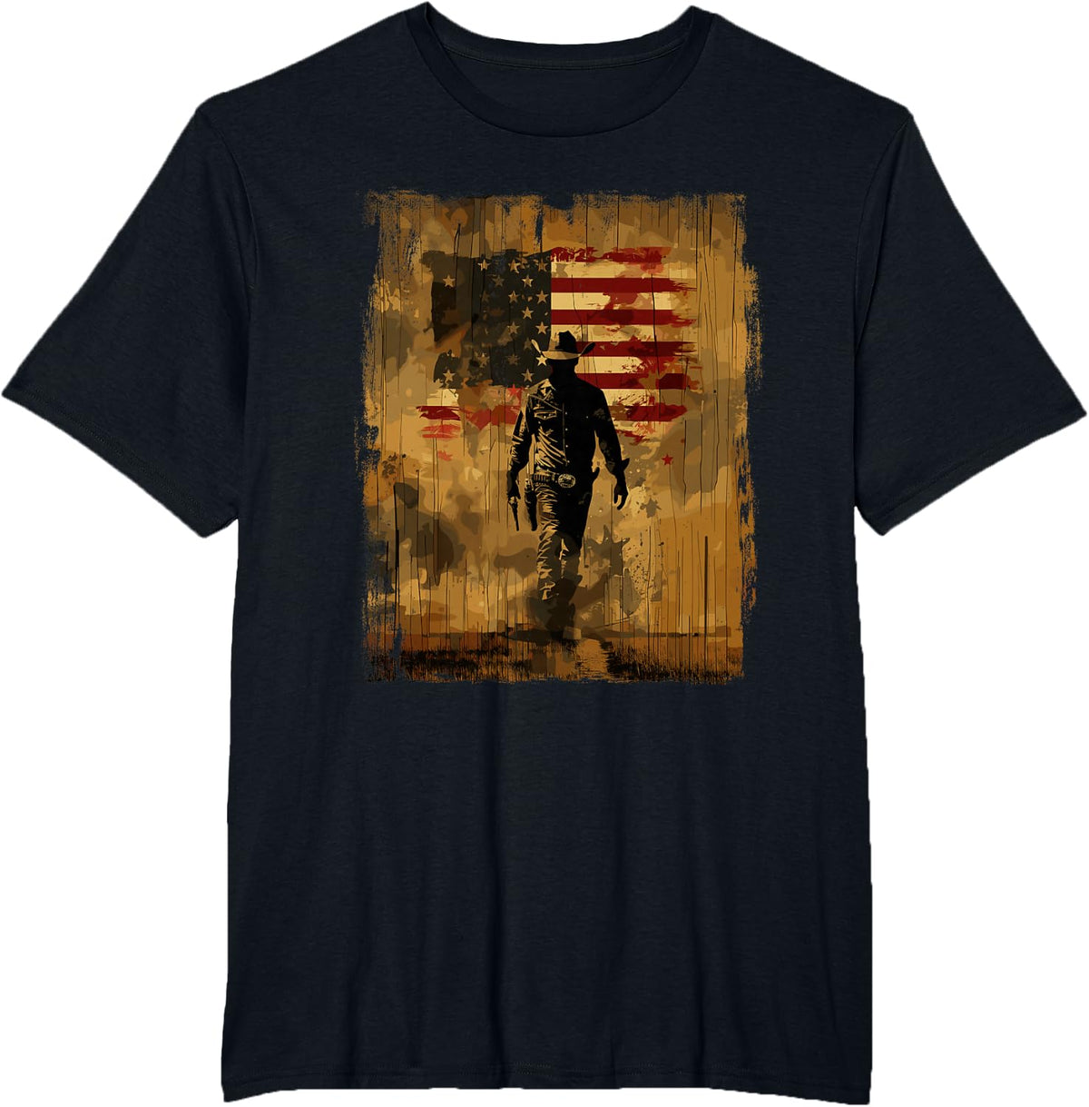 Patriotic Cowboy USA Flag Country Outlaw Western Southern T-Shirt - Black