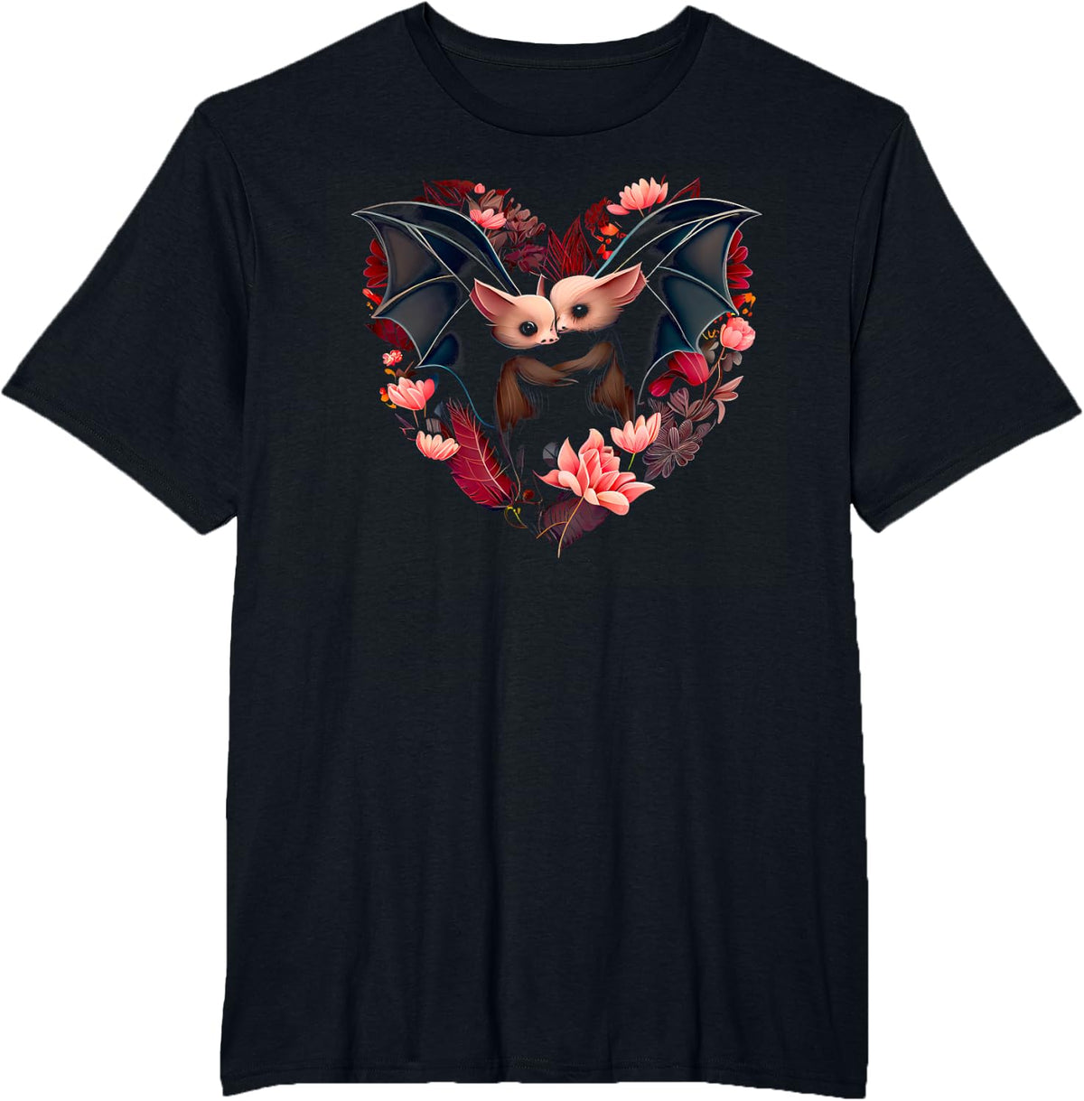Heart-shaped Bat couple - Valentine's day T-Shirt - Black