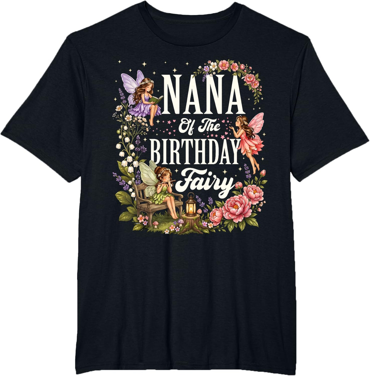 Nana of The Birthday Fairy Girls Birthday Family Matching T-Shirt - Black