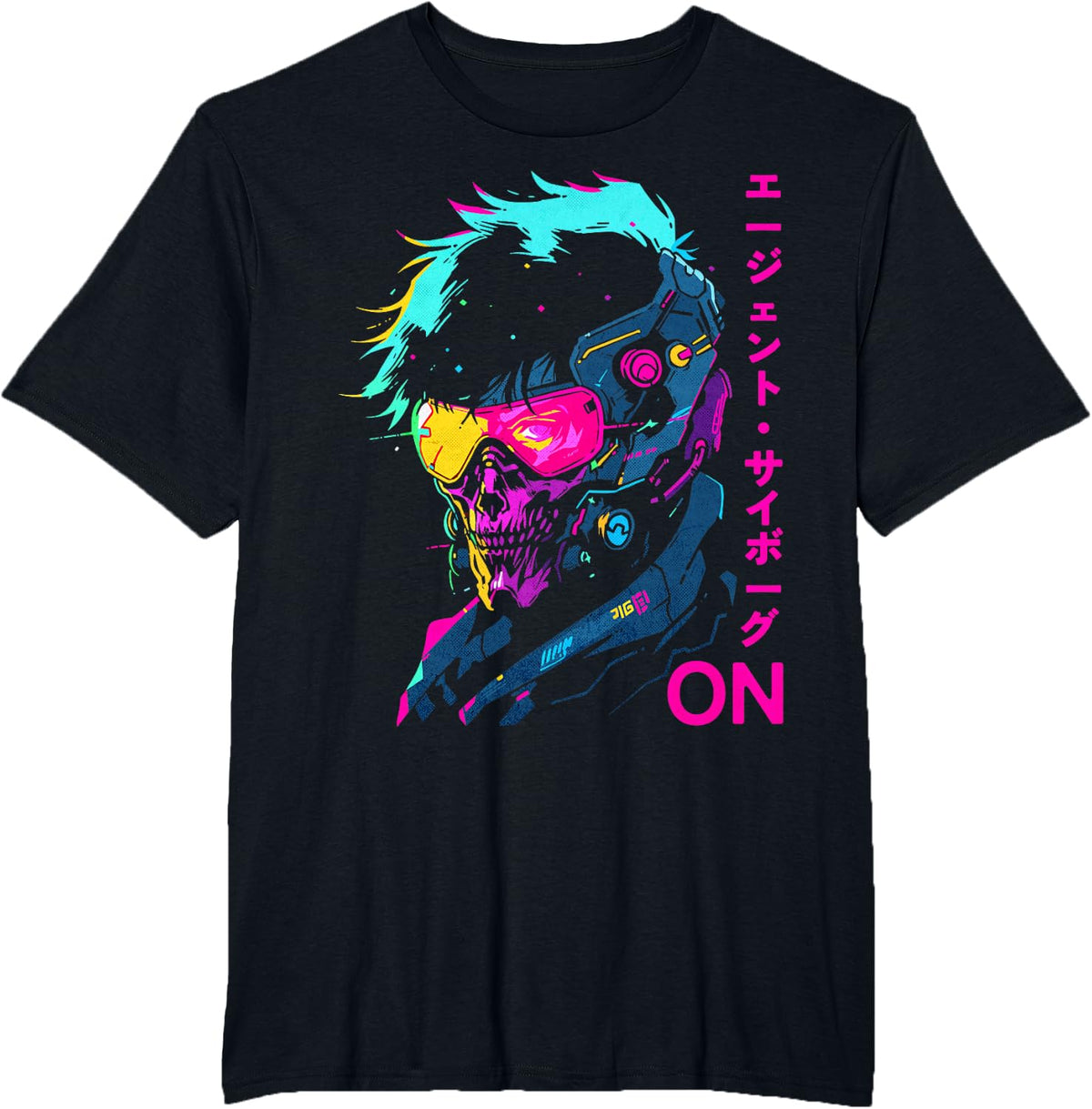 Japanese Cyborg Agent Futuristic Cyberpunk Style T-Shirt - Black