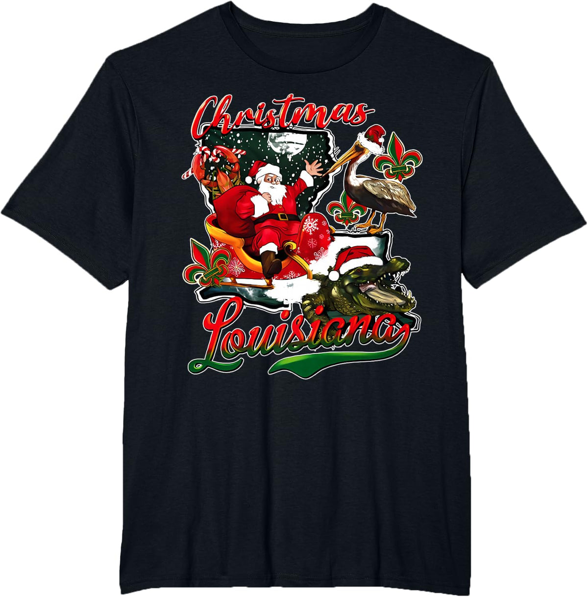 New Orleans Christmas Louisiana Crawfish Santa Holiday T-Shirt - Black