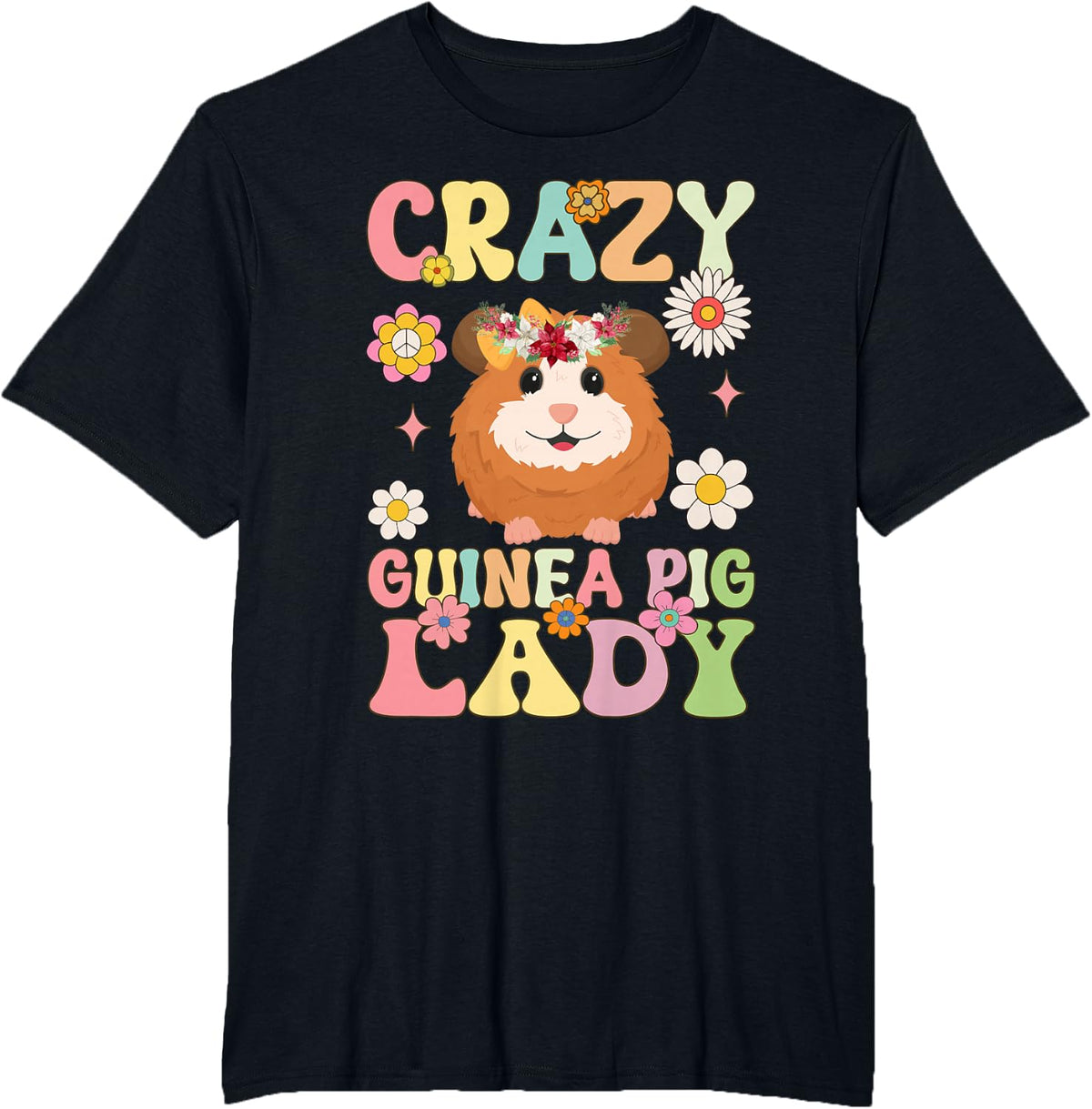 Crazy Guinea Pig Lady Groovy Guinea Pig T-Shirt - Black