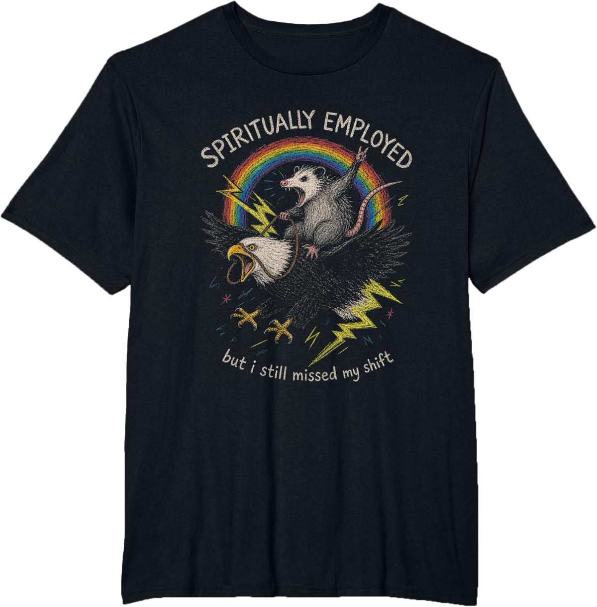 Opossum Spiritually Employed Sarcastic Animal Lover T-Shirt - Black