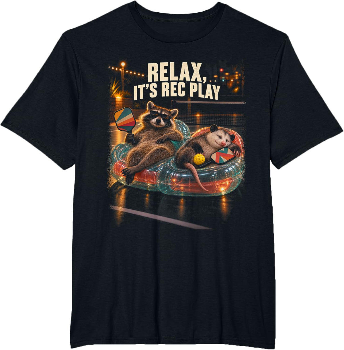 Relax Its Rec Play Raccoon Opossum Float T-Shirt - Black