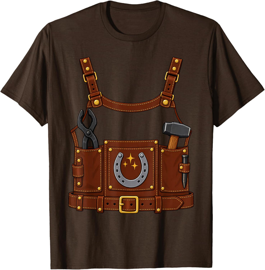 Blacksmith Forge Apron Easy Halloween Costume Farrier T-Shirt - Brown