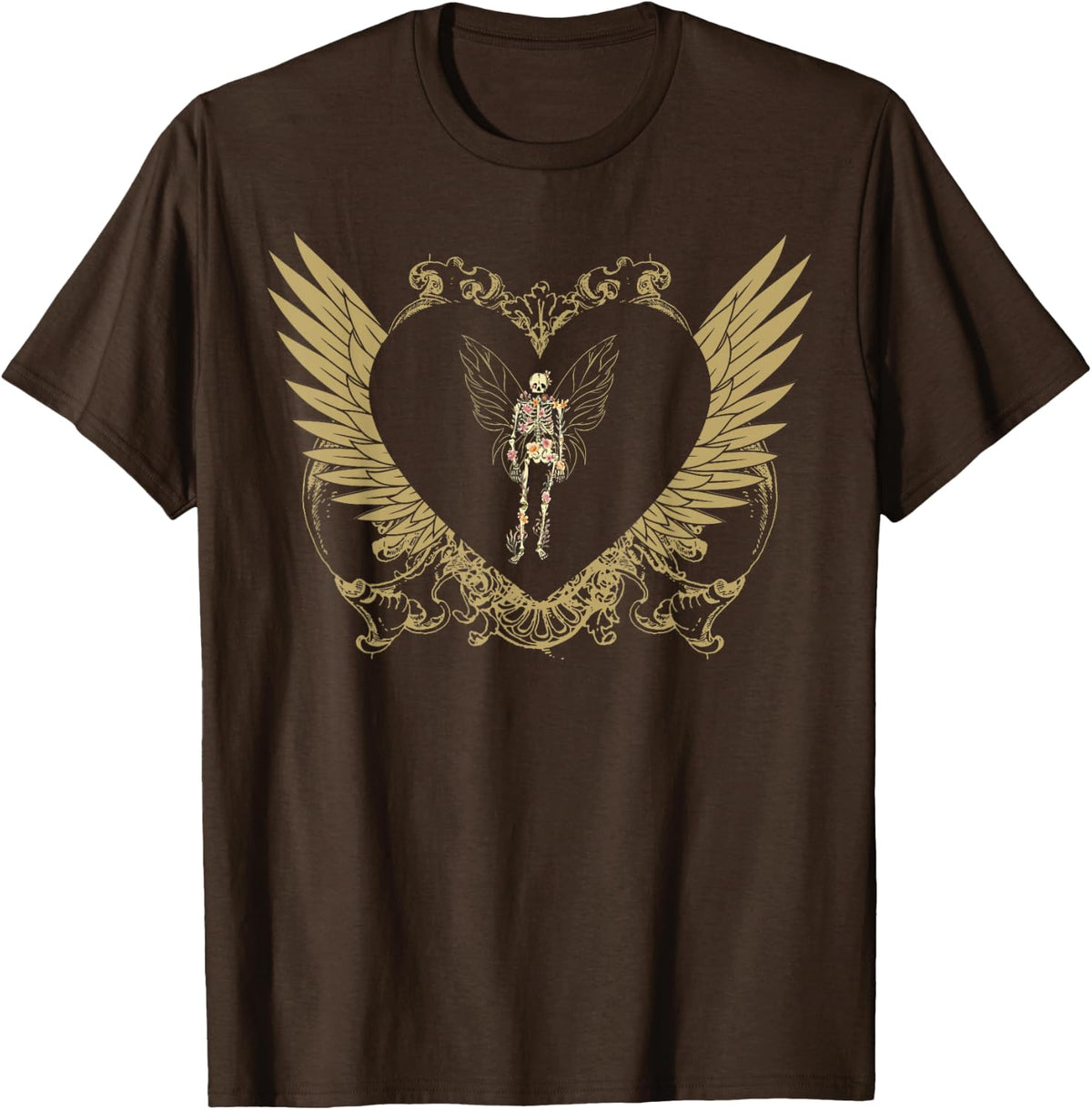 Y2K Fairy Grunge Aesthetic Winged Skeleton Y2K Fairycore T-Shirt - Brown