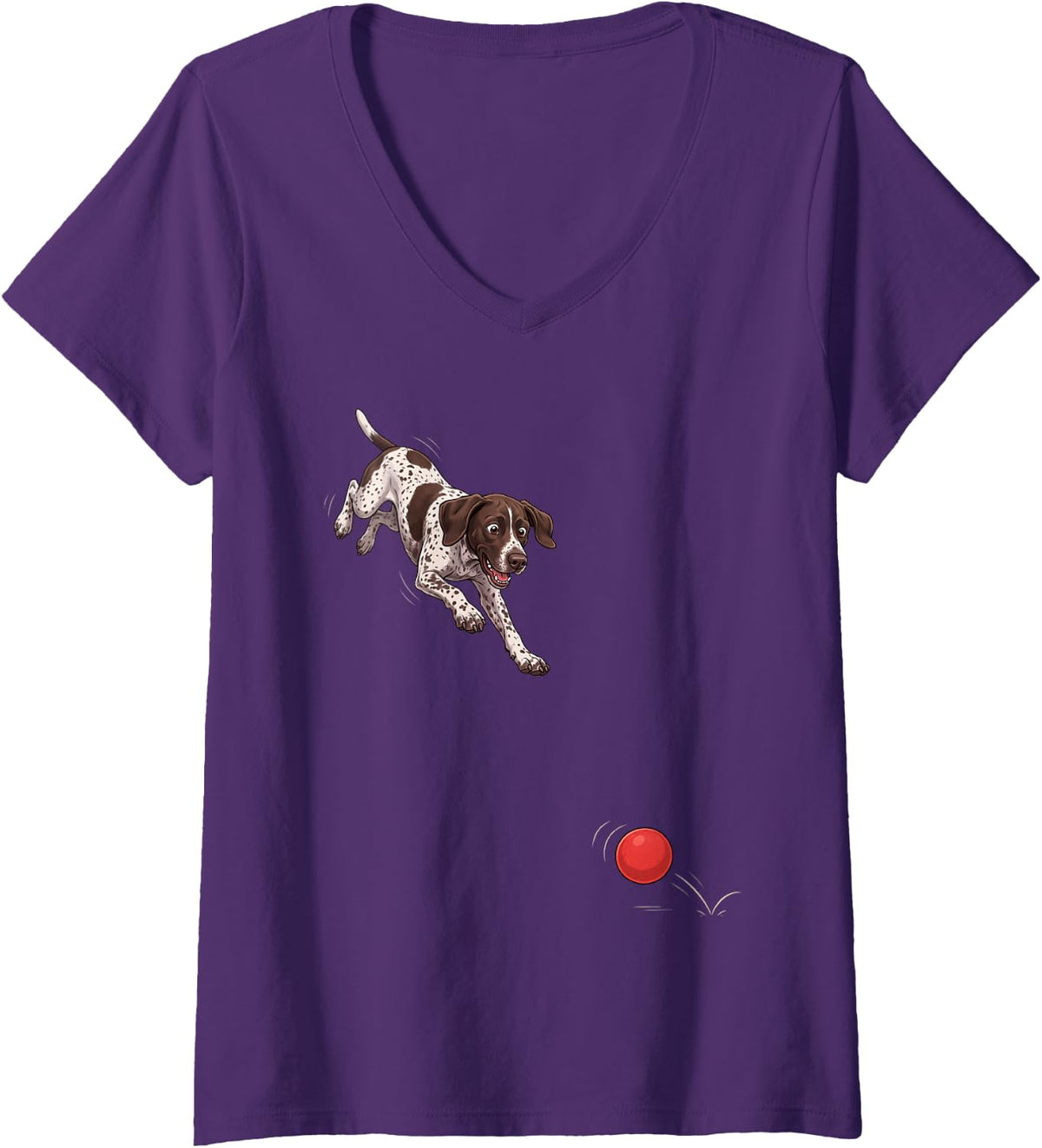 Women's Funny German Shorthaired Pointer Chasing Ball Dog Humor V-Neck T-Shirt - Purple