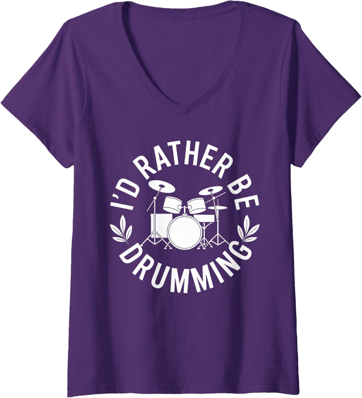 Women's I'd Rather Be Drumming Band Funny Drummer V-Neck T-Shirt - Purple