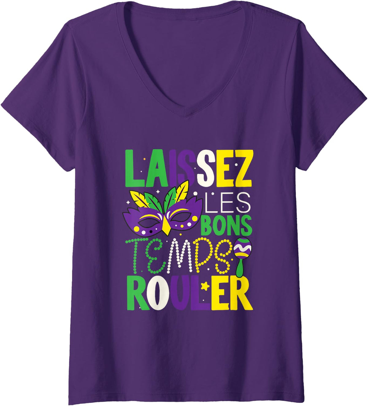 Women's Laissez Les Bons Temps Rouler Mardi Gras New Orleans Party V-Neck T-Shirt - Purple