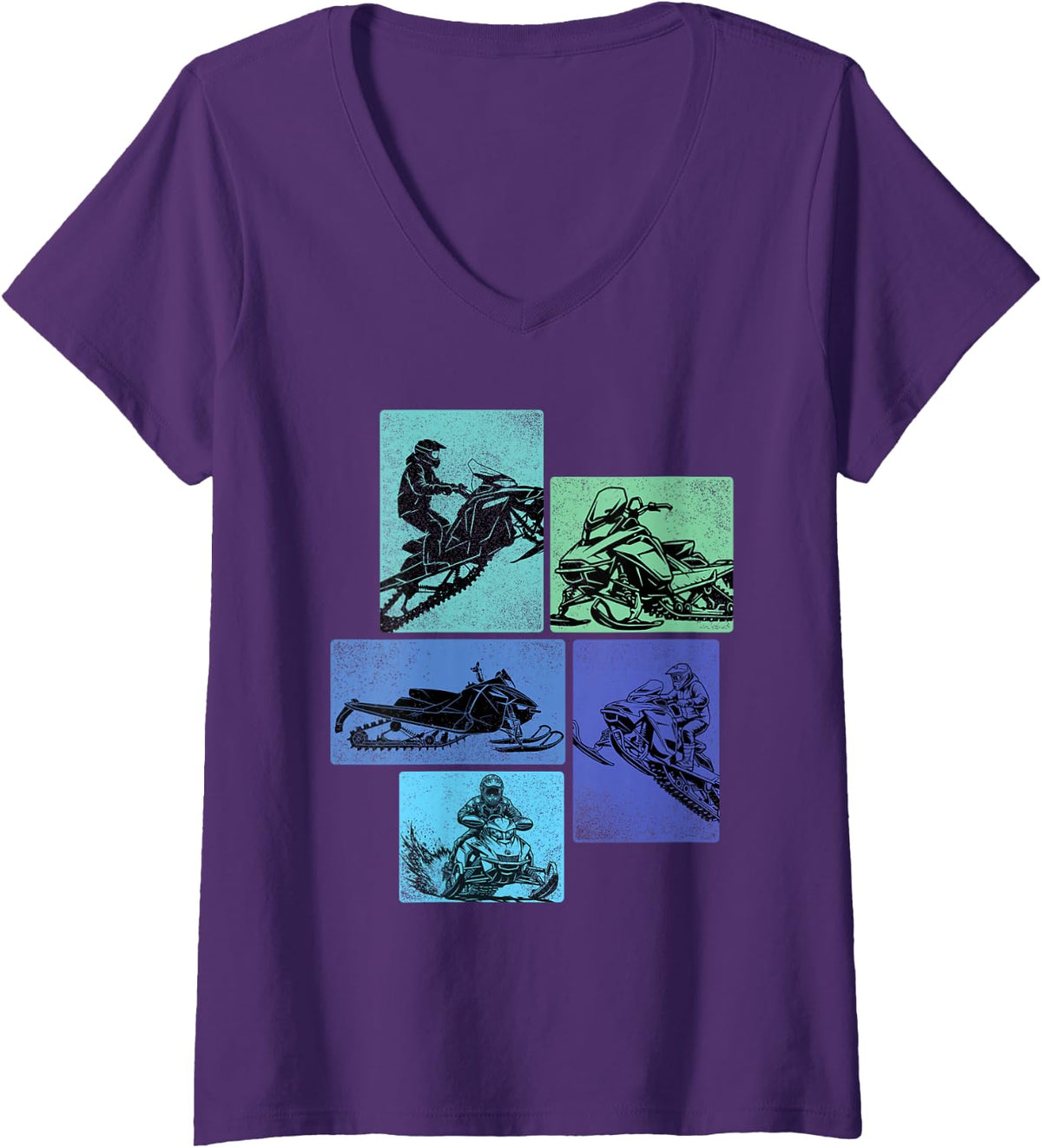 Women's Snowmobile Scences - Snow Sled Rider Snowmobiling V-Neck T-Shirt - Purple