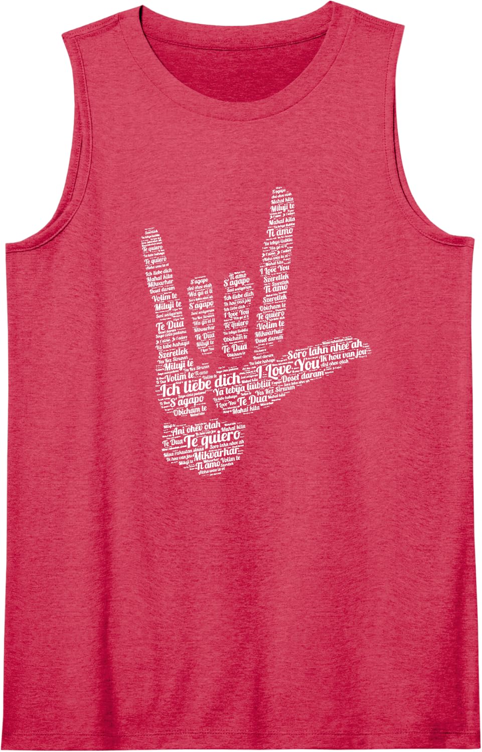 ASL Sign I Love You in 40 Different Languages ASL Sleeveless Tank Top - Red