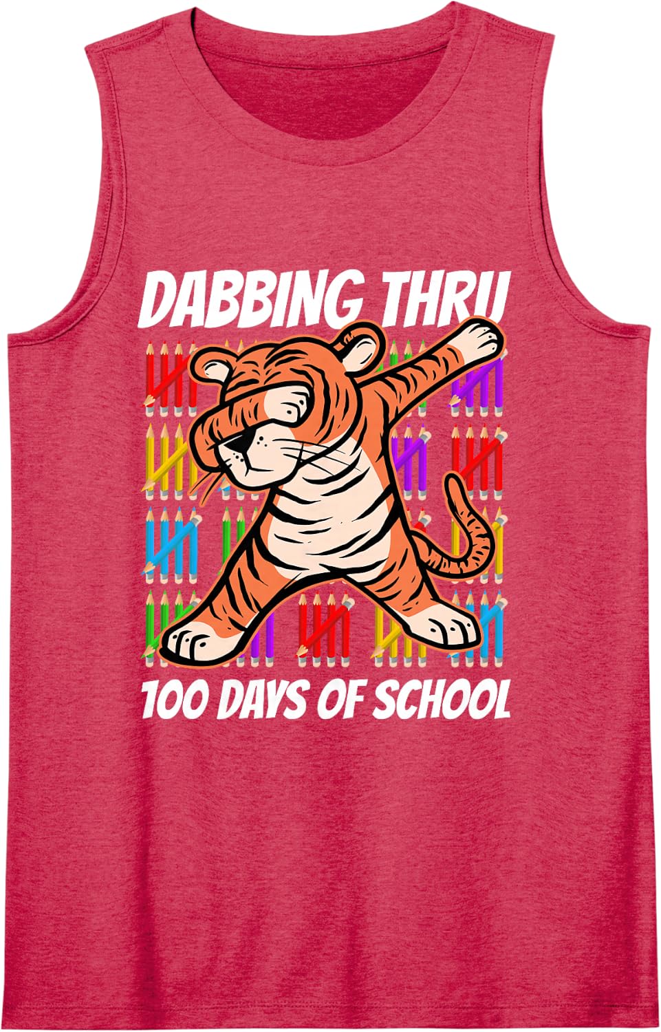 100 Days of School Design - Tiger Sleeveless Tank Top - Red