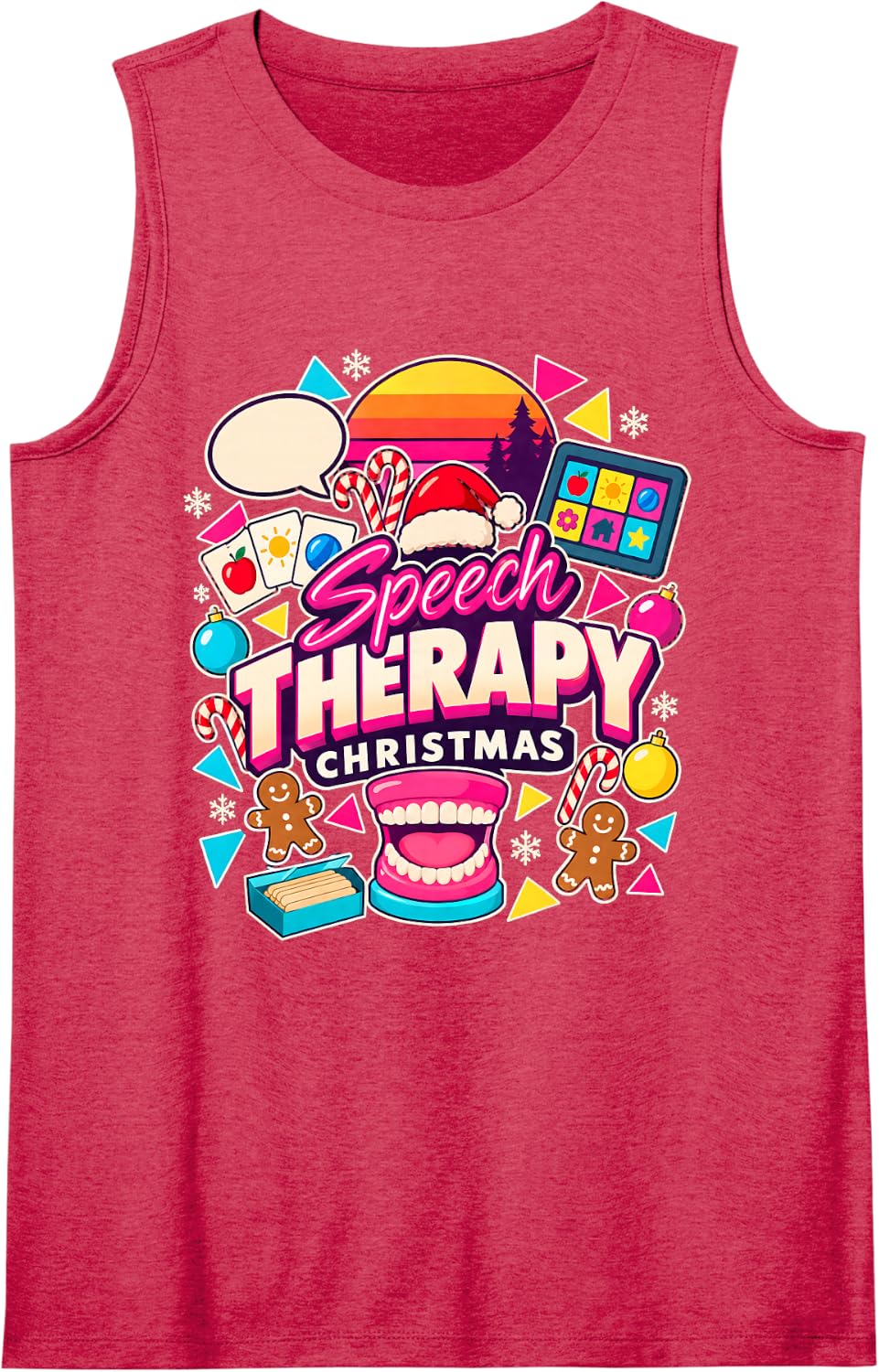 Speech Therapy SLP Christmas Flashcards Sleeveless Tank Top - Red