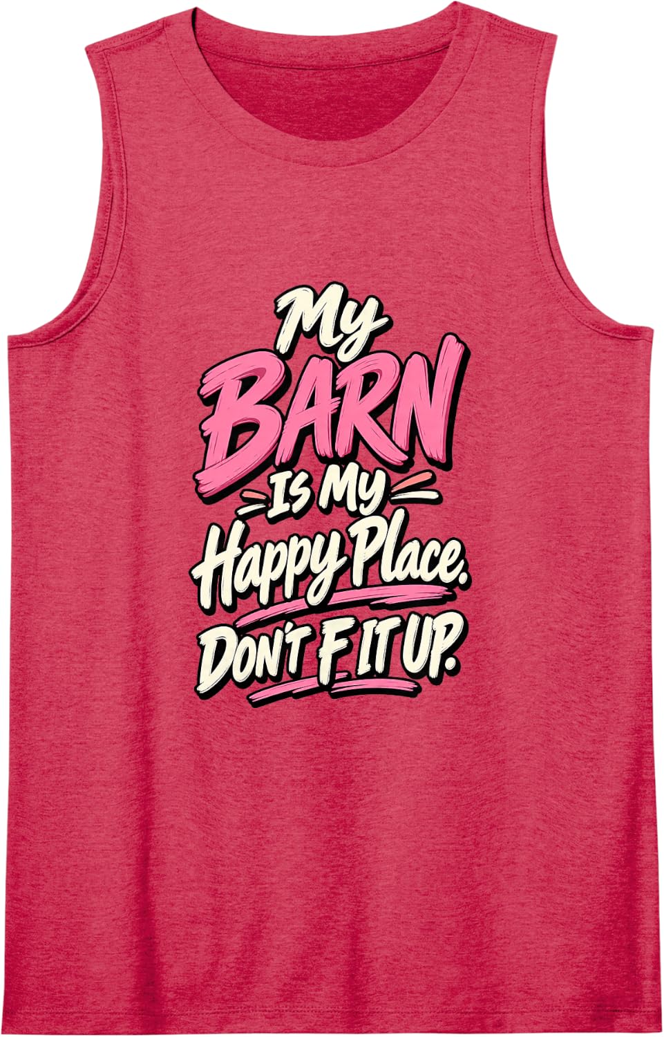 Horse Barn Happy Place Equestrian Ranch Sleeveless Tank Top - Red
