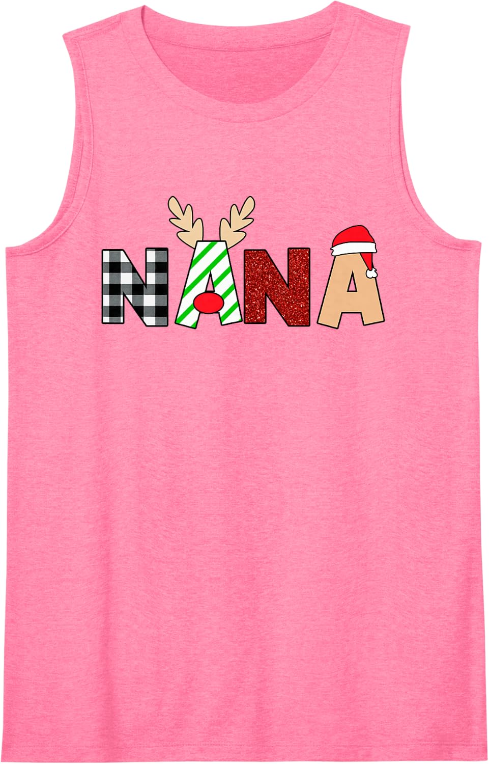 Nana Santa Christmas Family Matching Pajamas Mama Xmas Sleeveless Tank Top - Pink