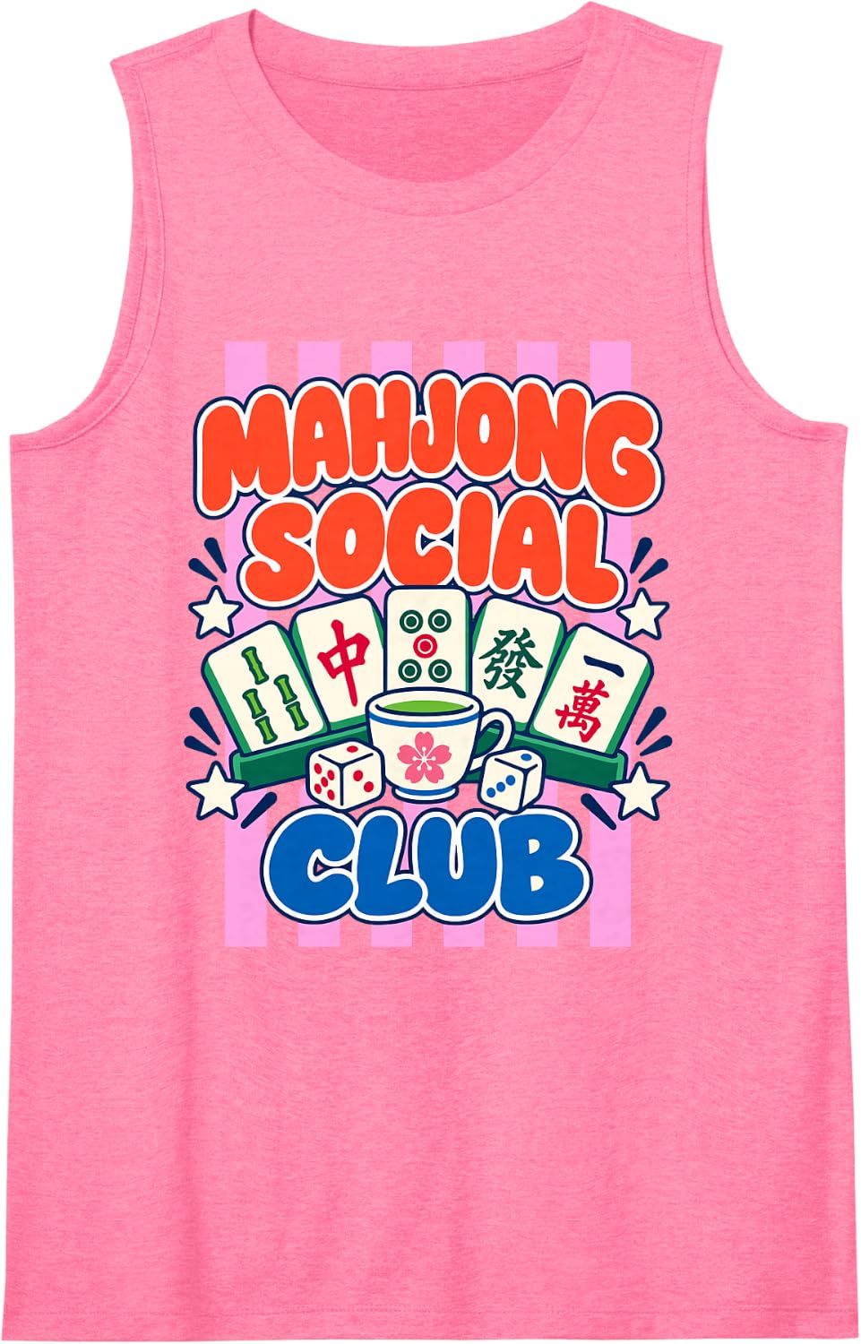Mahjong Social Club Trendy Stripes Mahj Girl Sleeveless Tank Top - Pink