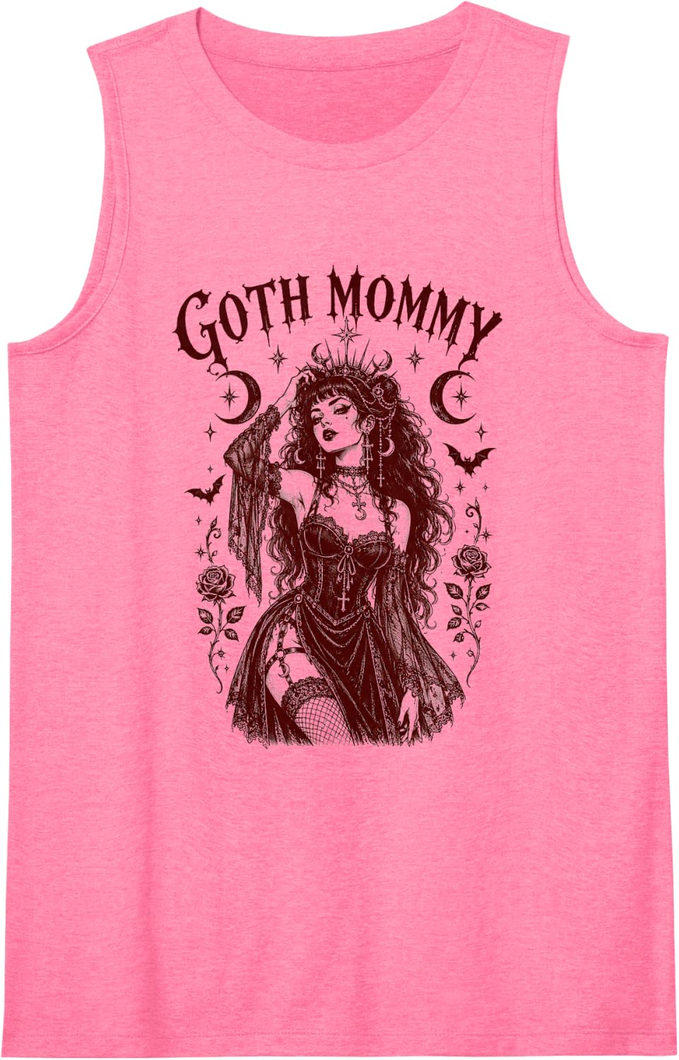 Gothic Girl Grunge Anime Corporate Horror Goth Mommy Sleeveless Tank Top - Pink
