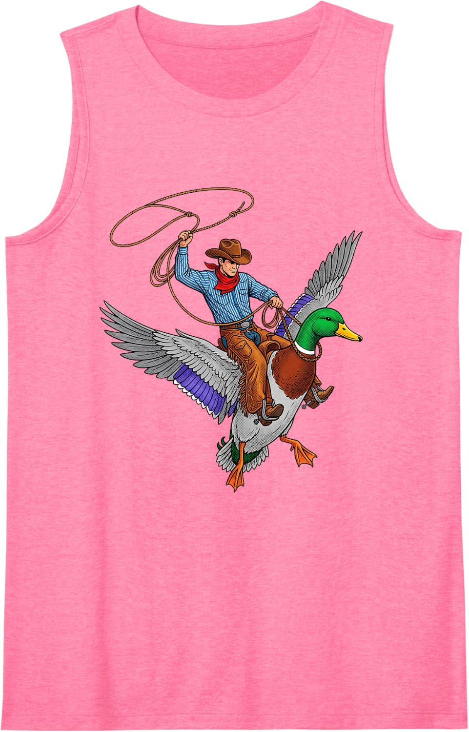 Cowboy Riding Mallard Duck Western Rodeo Funny Sleeveless Tank Top - Pink