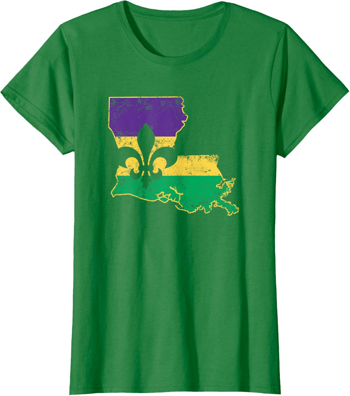 Louisiana Mardi Gras Flag State Outline Fleur De Lis T-Shirt - Kelly Green