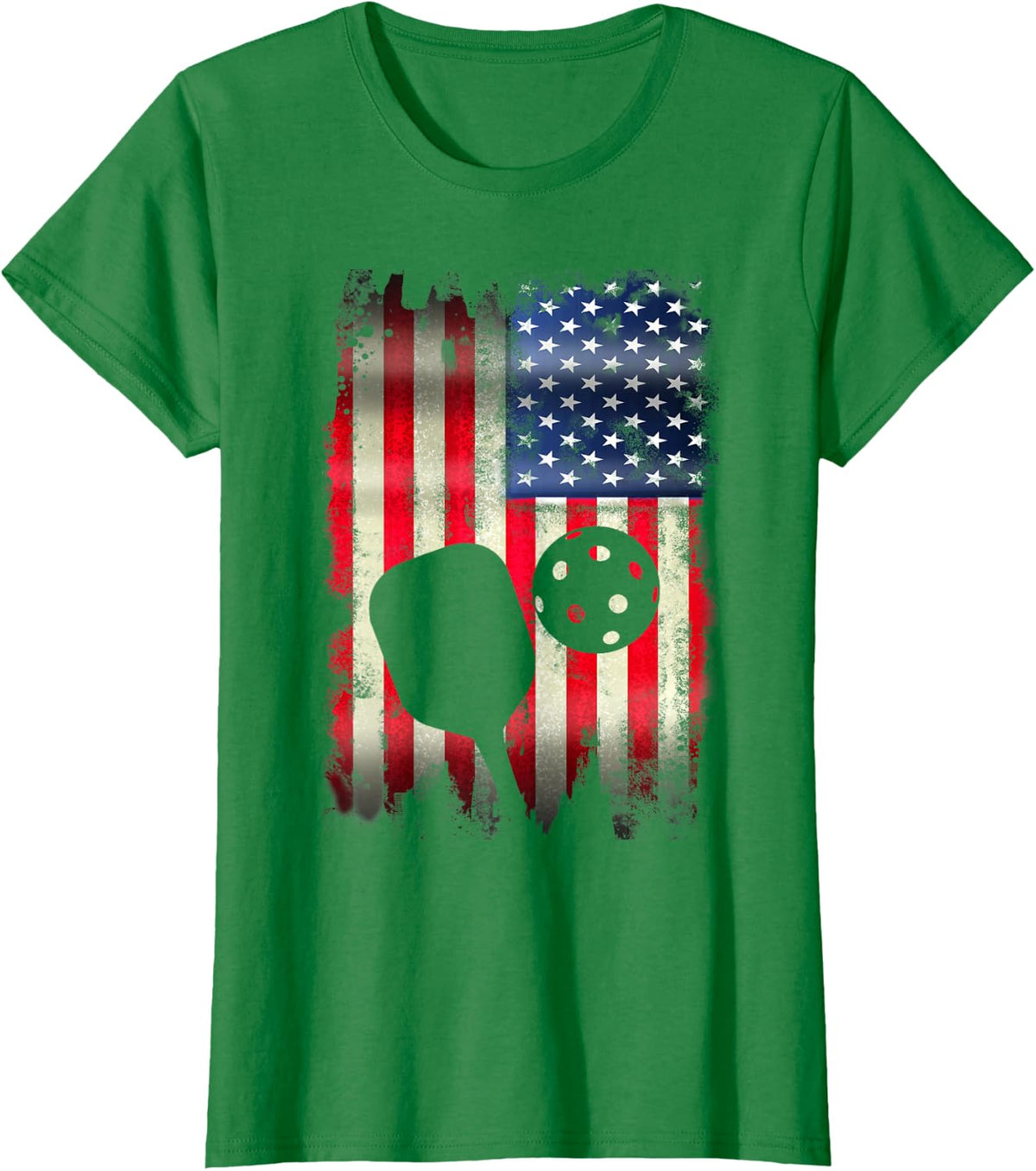 Pickleball Patriotic USA American Flag 4th of July T-Shirt - Kelly Green
