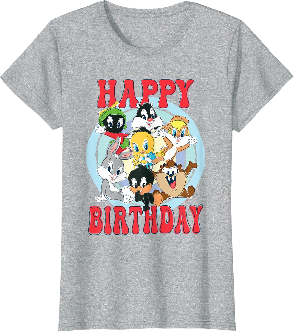 Looney Tunes Group Kid Drawn Happy Birthday Boy T-Shirt - Heather Grey