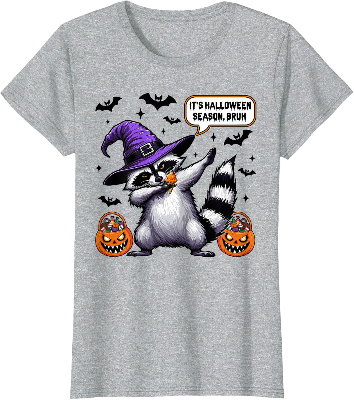 It’s Halloween Season Bruh Funny Halloween Raccoon Costume T-Shirt - Heather Grey