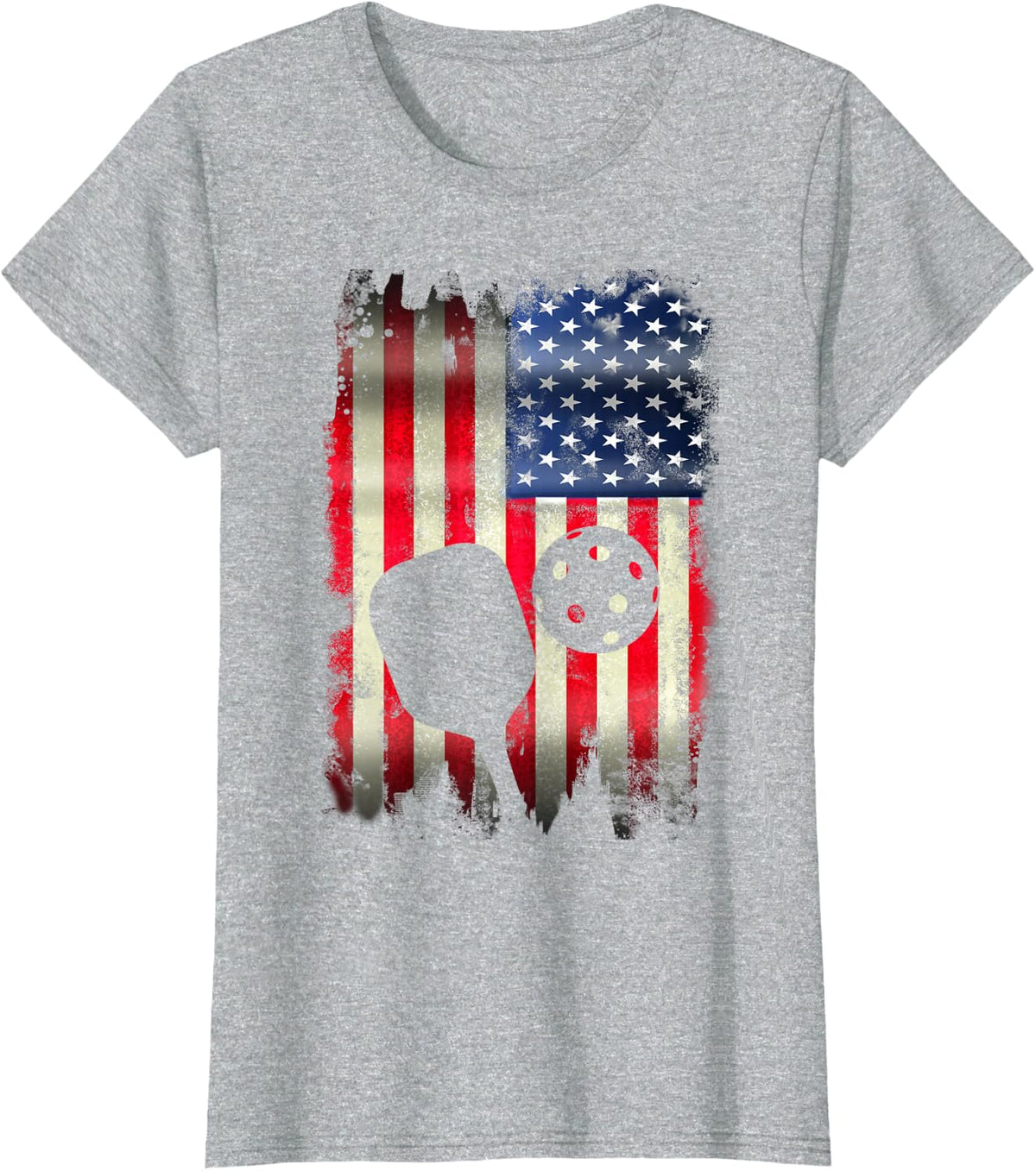Pickleball Patriotic USA American Flag 4th of July T-Shirt - Heather Grey