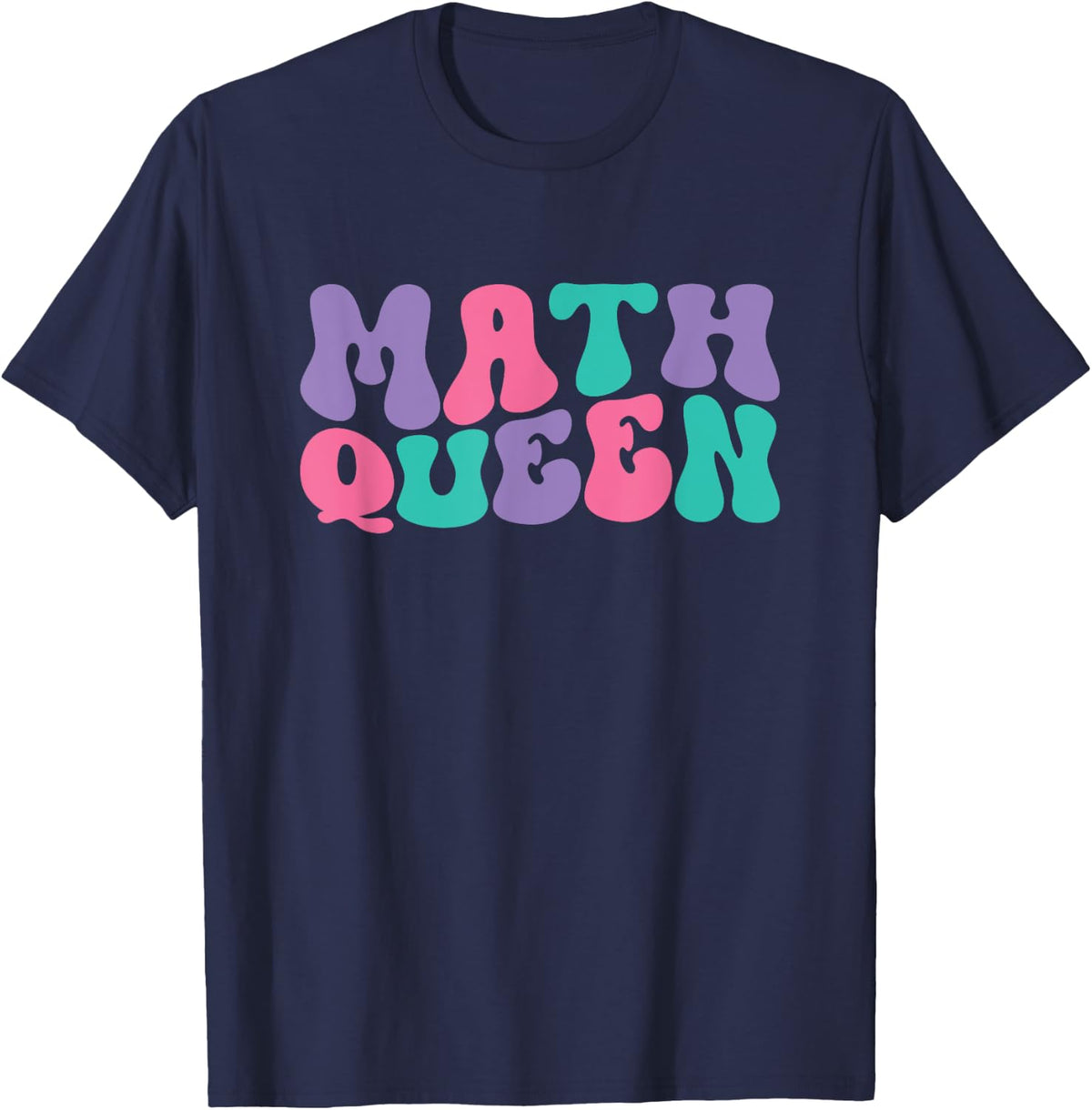 Math Queen Womens Math Teacher Retro Vintage Wavy Groovy T-Shirt - Navy Blue