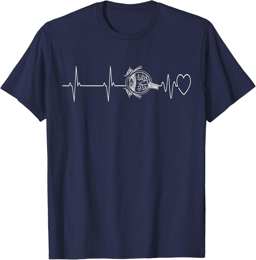 Eye Doctor Heartbeat Optometrist Ophthalmic Tech Optician Tee T-Shirt - Navy Blue