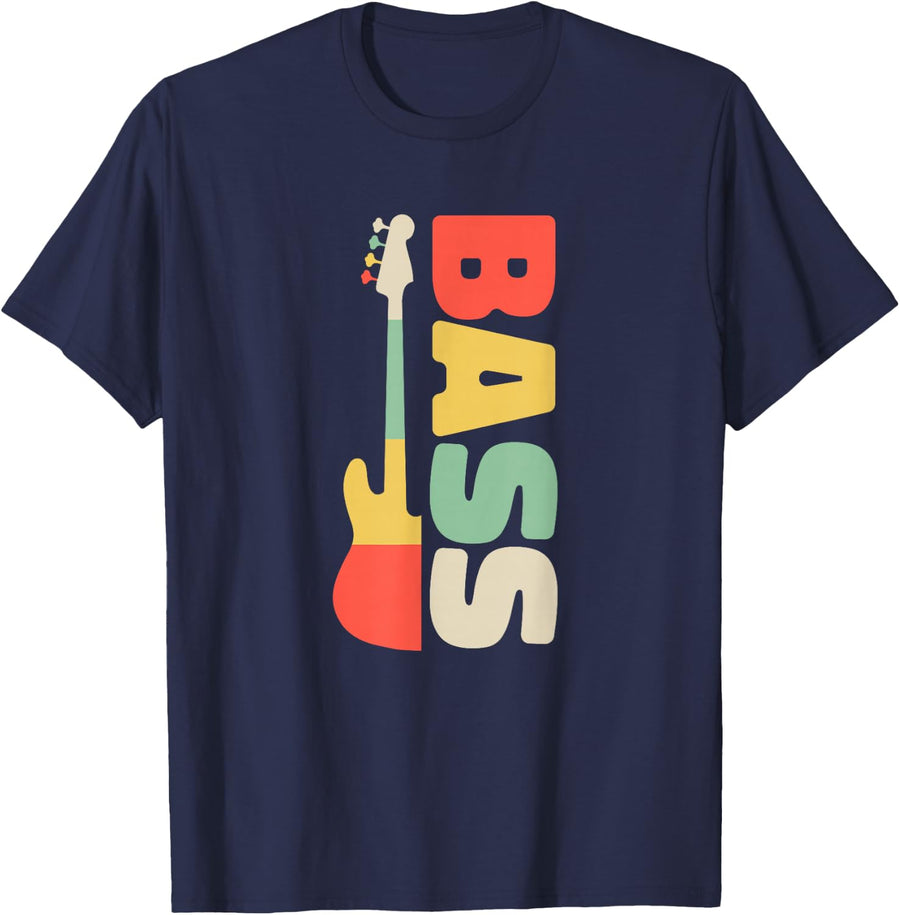 Retro Bassist Gift - Vintage Bass Player T-Shirt - Navy Blue