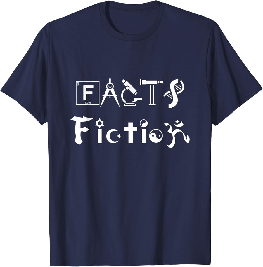 Facts vs Fiction T-Shirt, Science Religion Gift T-Shirt - Navy Blue