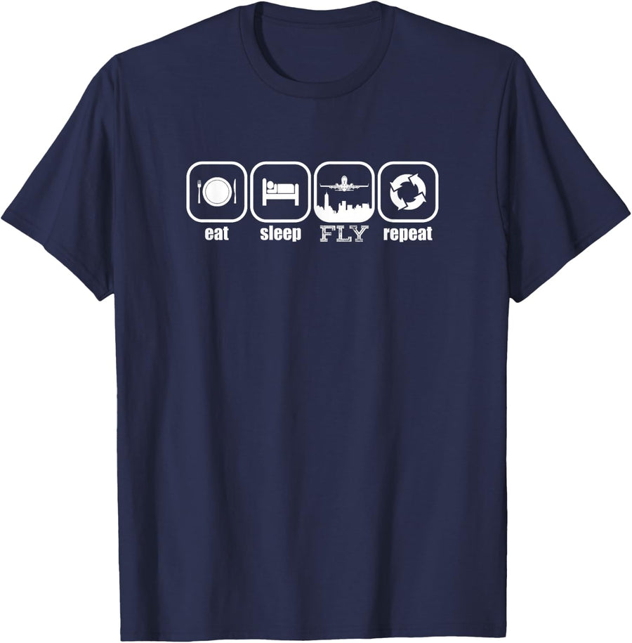Eat, Sleep, Fly, Repeat - Funny Pilot, Funny Plane Airplane T-Shirt - Navy Blue