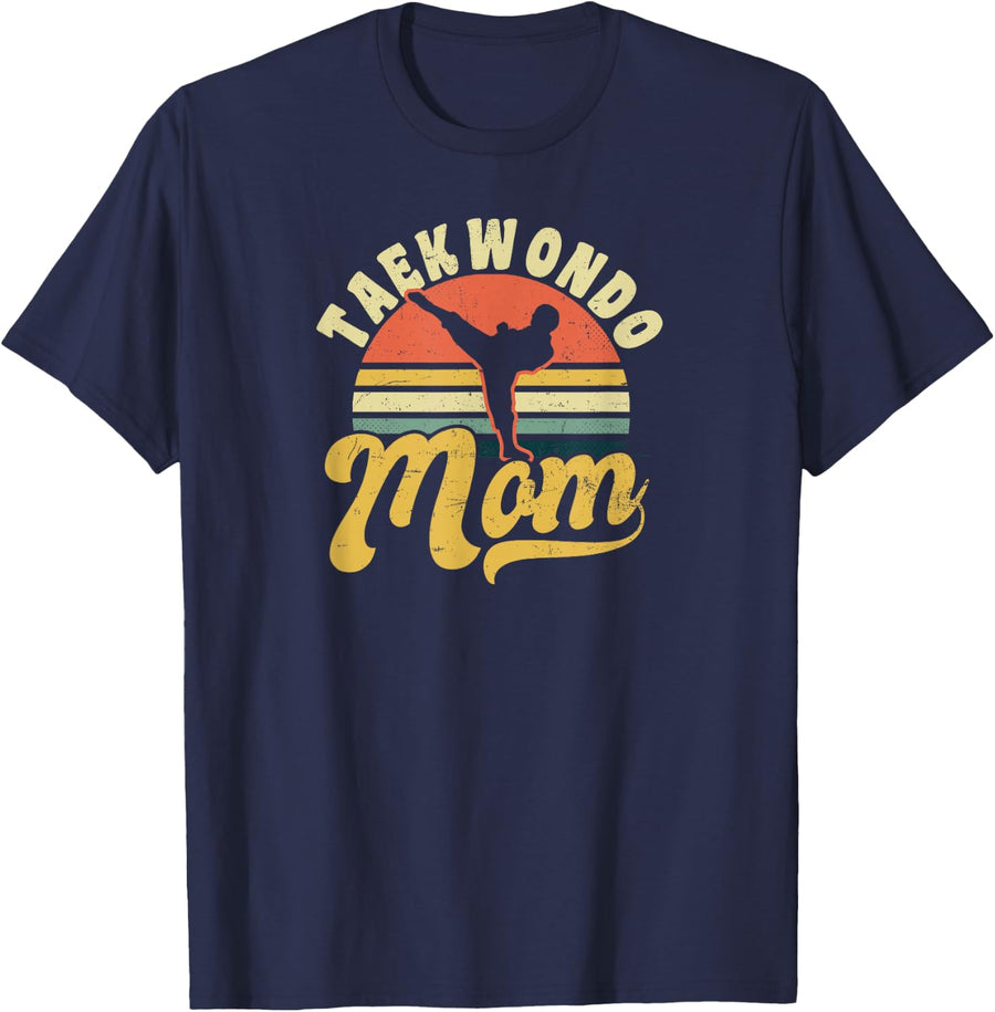 Vintage Retro Sunset Design Taekwondo Mom T-Shirt - Navy Blue