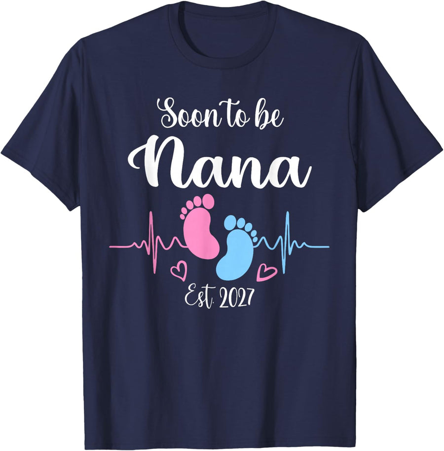 Soon to be Nana 2027 Mother's Day First Time Mom Pregnancy T-Shirt - Navy Blue