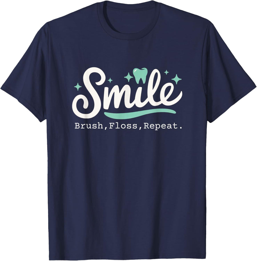 Dental Hygienist Brush Floss Smile Dental Assistants Teeth T-Shirt - Navy Blue