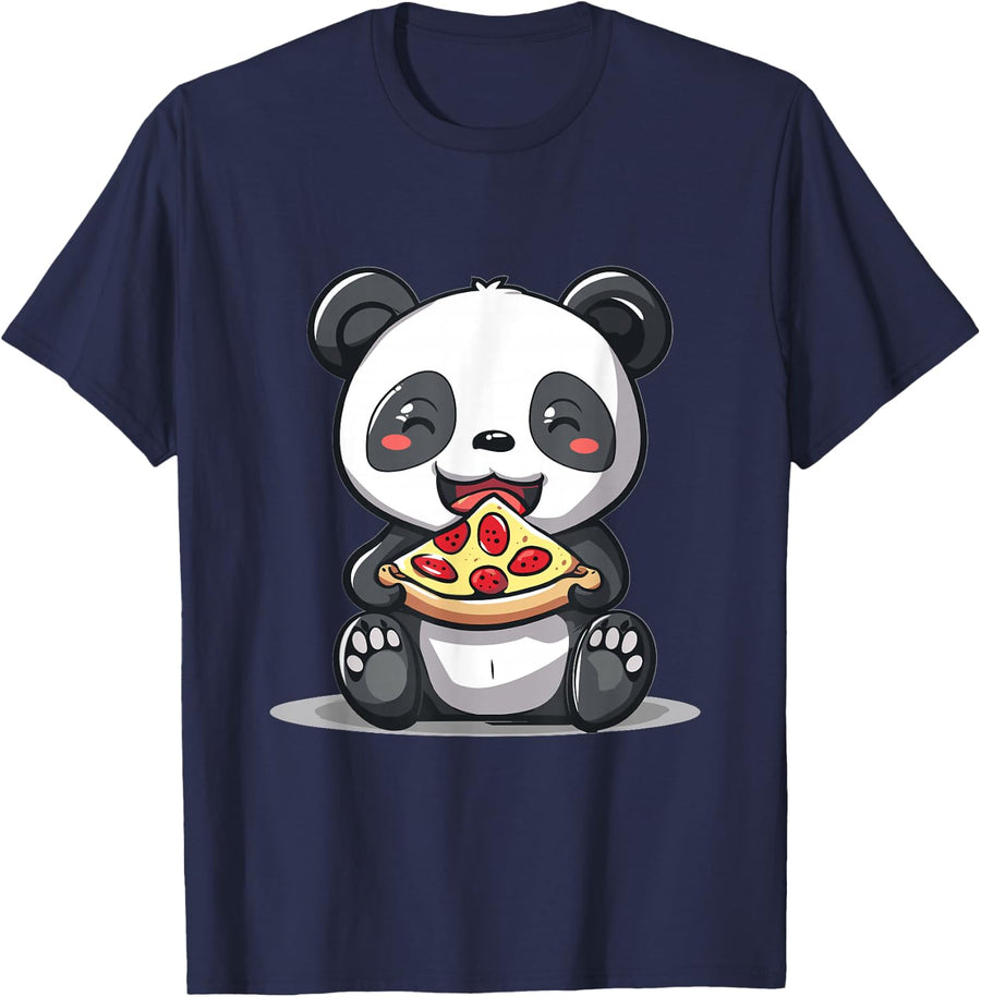 Funny Panda Eating Pizza Graphic Tee Shirt for Food Lovers - Navy Blue
