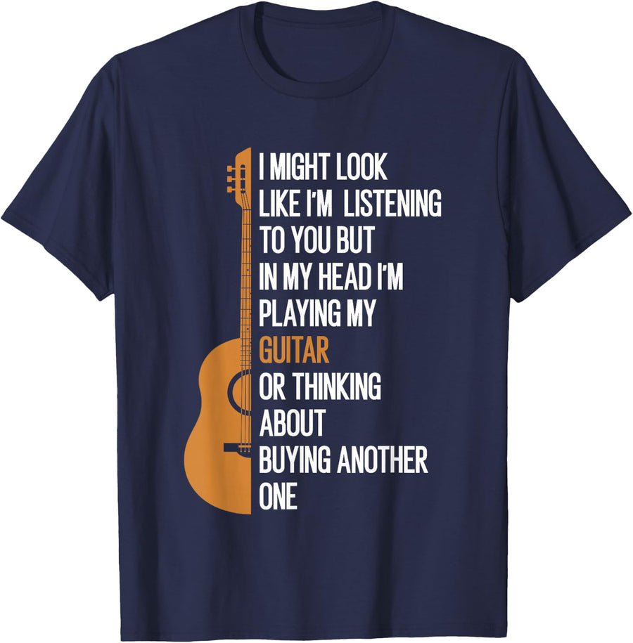 I Might Look Like I'm Listening To You But in My Head Guitar T-Shirt - Navy Blue