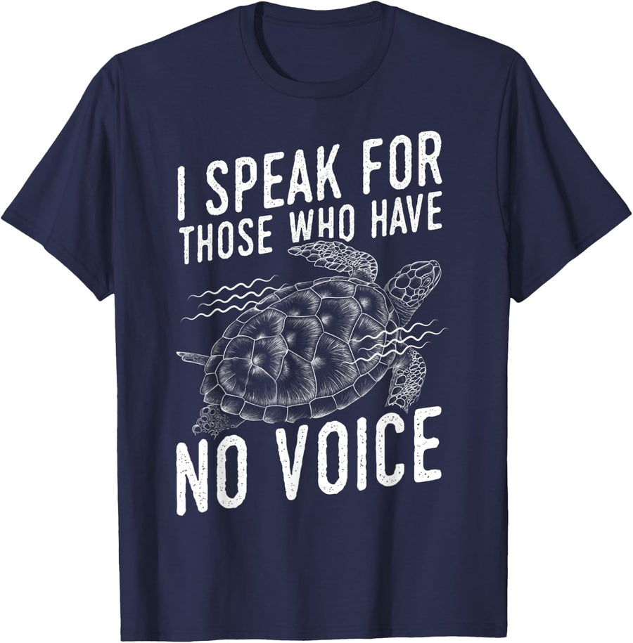 Turtle Design I Speak for Those who have no Voice T-Shirt - Navy Blue