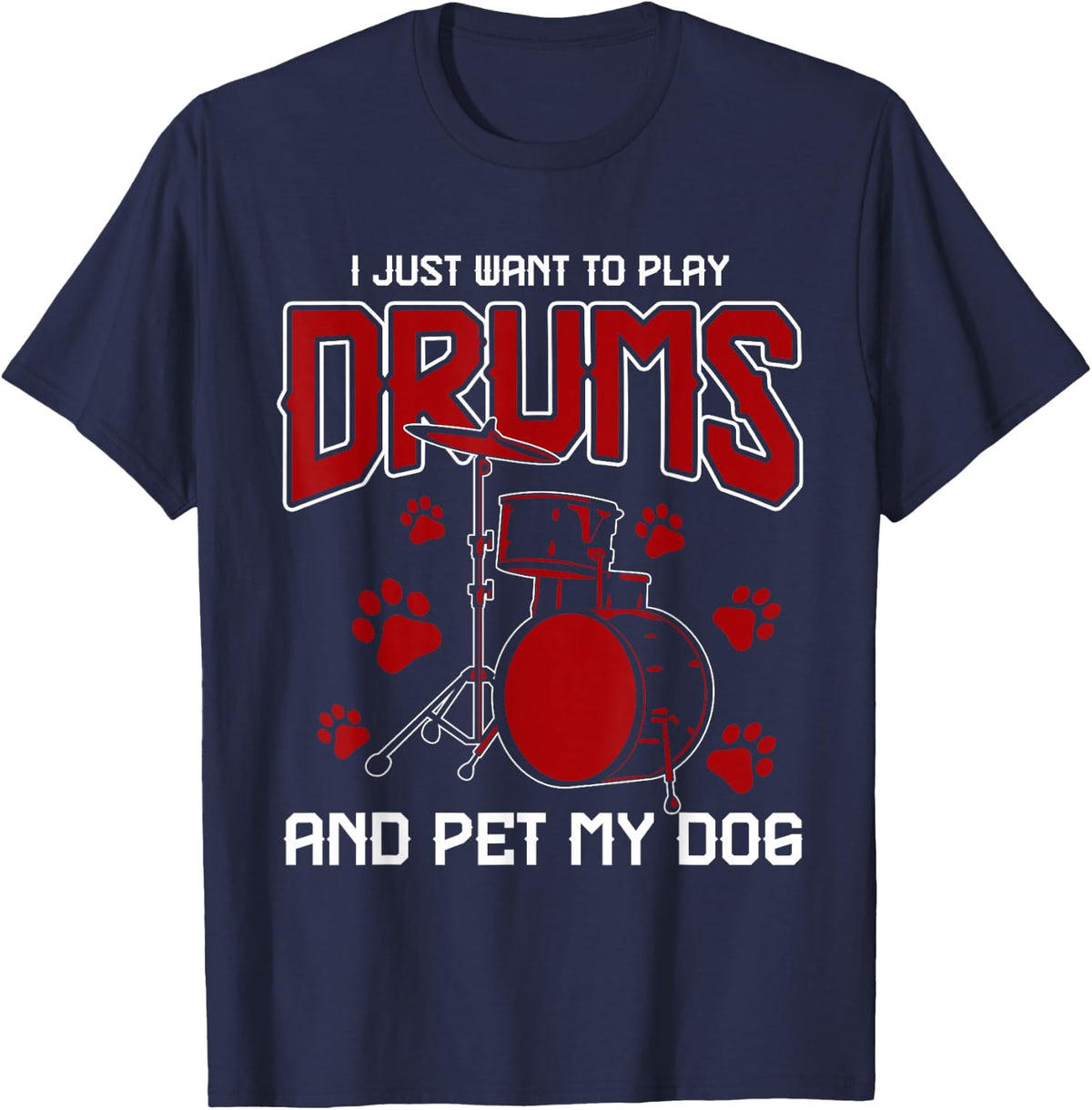 Pet Dog Drummer Drumsticks Gift Music Drums T-Shirt - Navy Blue